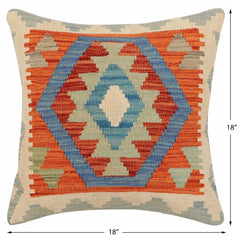 handmade Traditional Pillow Rust Blue Hand-Woven SQUARE 100% WOOL Hand woven turkish pillow2' x 2'