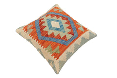 handmade Traditional Pillow Rust Blue Hand-Woven SQUARE 100% WOOL Hand woven turkish pillow2' x 2'