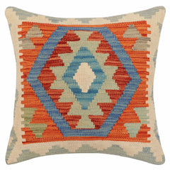 handmade Traditional Pillow Rust Blue Hand-Woven SQUARE 100% WOOL Hand woven turkish pillow2' x 2'