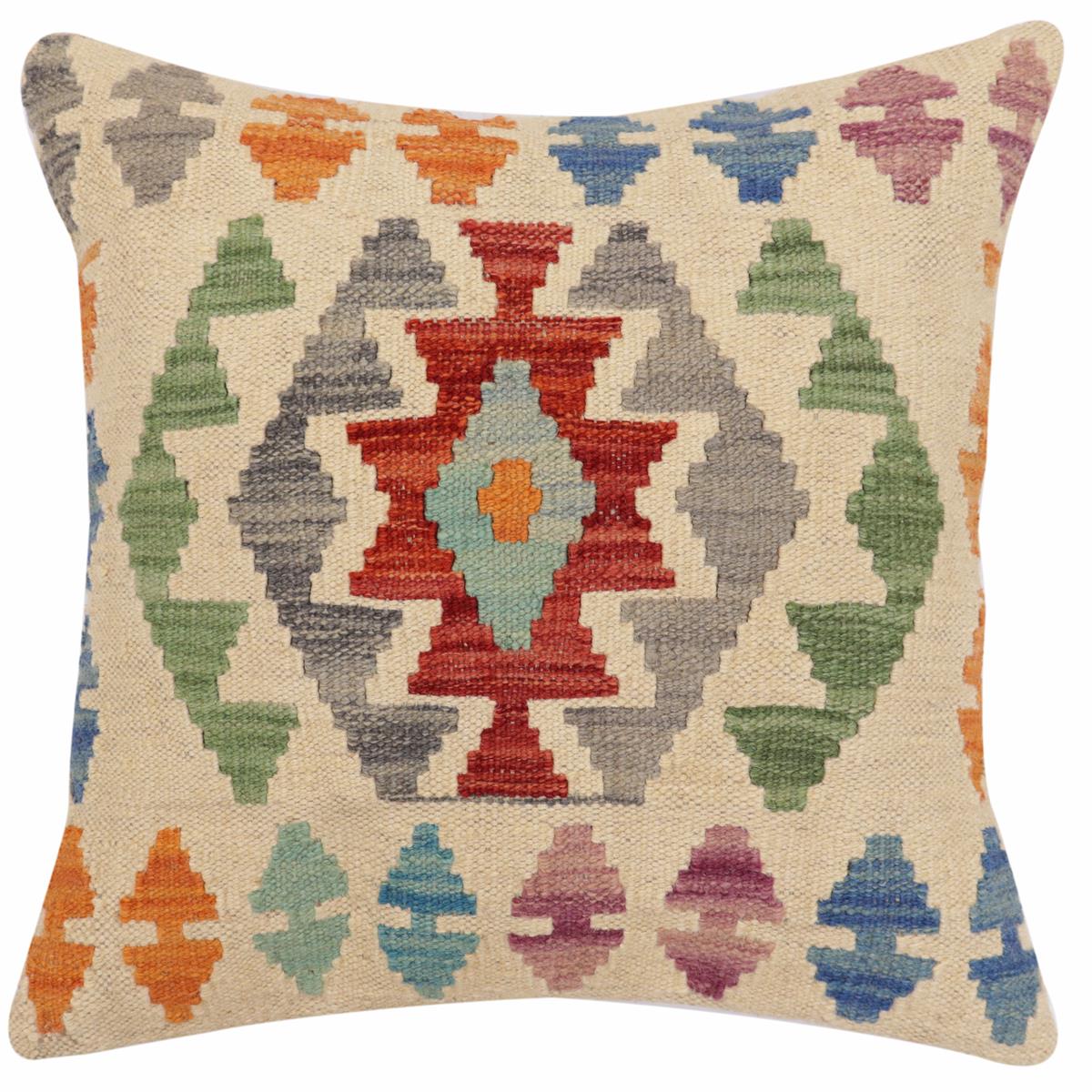 handmade Traditional Pillow Beige Red Hand-Woven SQUARE 100% WOOL Hand woven turkish pillow2' x 2'