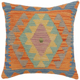 handmade Traditional Pillow Blue Orange Hand-Woven SQUARE 100% WOOL Hand woven turkish pillow2' x 2'