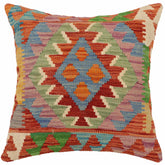 handmade Traditional Pillow Rust Blue Hand-Woven SQUARE 100% WOOL Hand woven turkish pillow2' x 2'
