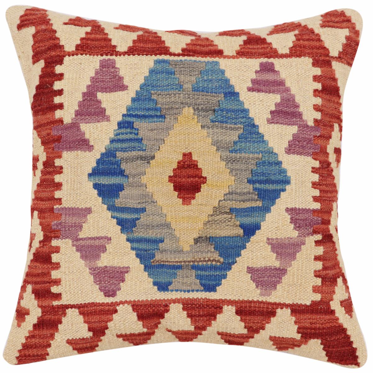 handmade Traditional Pillow Beige Red Hand-Woven SQUARE 100% WOOL Hand woven turkish pillow2' x 2'