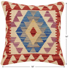 handmade Traditional Pillow Beige Red Hand-Woven SQUARE 100% WOOL Hand woven turkish pillow2' x 2'