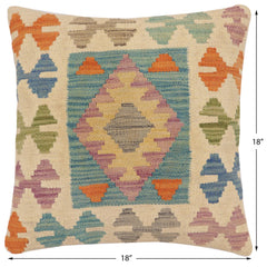 handmade Traditional Pillow Beige Blue Hand-Woven SQUARE 100% WOOL Hand woven turkish pillow2' x 2'