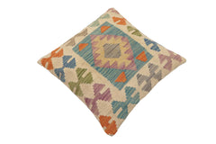 handmade Traditional Pillow Beige Blue Hand-Woven SQUARE 100% WOOL Hand woven turkish pillow2' x 2'