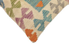 handmade Traditional Pillow Beige Blue Hand-Woven SQUARE 100% WOOL Hand woven turkish pillow2' x 2'