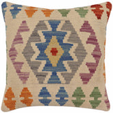 handmade Traditional Pillow Beige Blue Hand-Woven SQUARE 100% WOOL Hand woven turkish pillow2' x 2'