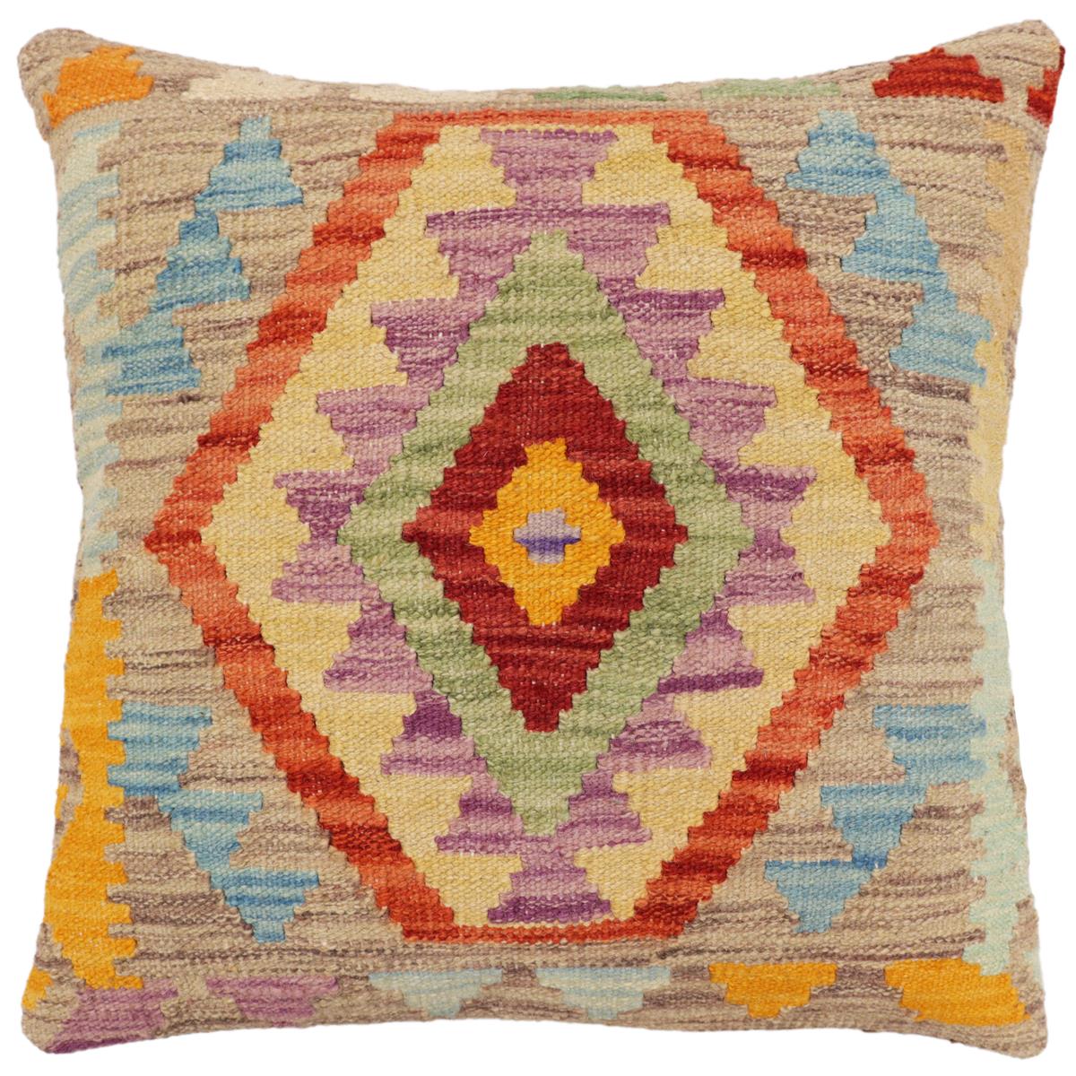 handmade Traditional Pillow Red Blue Hand-Woven SQUARE 100% WOOL Hand woven turkish pillow2' x 2'