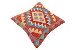 handmade Traditional Pillow Rust Blue Hand-Woven SQUARE 100% WOOL Hand woven turkish pillow2' x 2'