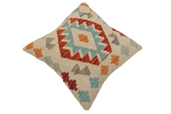 handmade Traditional Pillow Beige Rust Hand-Woven SQUARE 100% WOOL Hand woven turkish pillow2' x 2'