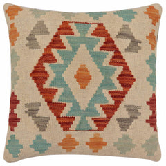 handmade Traditional Pillow Beige Rust Hand-Woven SQUARE 100% WOOL Hand woven turkish pillow2' x 2'