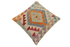 handmade Traditional Pillow Beige Blue Hand-Woven SQUARE 100% WOOL Hand woven turkish pillow2' x 2'