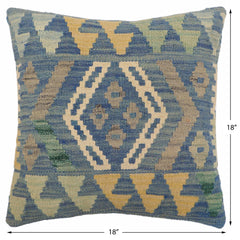 handmade Traditional Pillow Blue Gray Hand-Woven SQUARE 100% WOOL Hand woven turkish pillow2' x 2'