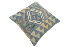 handmade Traditional Pillow Blue Gray Hand-Woven SQUARE 100% WOOL Hand woven turkish pillow2' x 2'