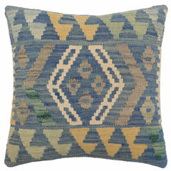 handmade Traditional Pillow Blue Gray Hand-Woven SQUARE 100% WOOL Hand woven turkish pillow2' x 2'