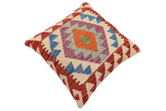 handmade Traditional Pillow Beige Red Hand-Woven SQUARE 100% WOOL Hand woven turkish pillow2' x 2'