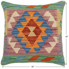 handmade Traditional Pillow Blue Rust Hand-Woven SQUARE 100% WOOL Hand woven turkish pillow2' x 2'