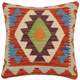 handmade Traditional Pillow Rust Blue Hand-Woven SQUARE 100% WOOL Hand woven turkish pillow2' x 2'
