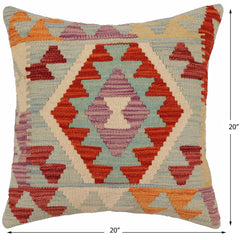 handmade Traditional Pillow Blue Rust Hand-Woven SQUARE 100% WOOL Hand woven turkish pillow PILLOW