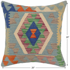 handmade Traditional Pillow Blue Rust Hand-Woven SQUARE 100% WOOL Hand woven turkish pillow PILLOW