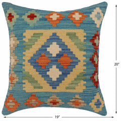 handmade Traditional Pillow Blue Rust Hand-Woven SQUARE 100% WOOL Hand woven turkish pillow PILLOW