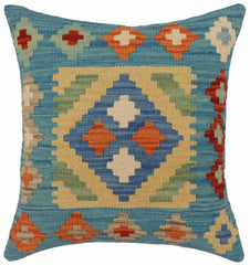 handmade Traditional Pillow Blue Rust Hand-Woven SQUARE 100% WOOL Hand woven turkish pillow PILLOW