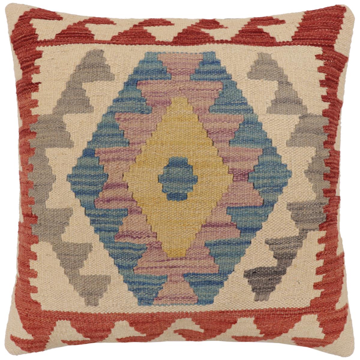 handmade Traditional Pillow Beige Red Hand-Woven SQUARE 100% WOOL Hand woven turkish pillow PILLOW