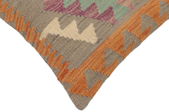 handmade Traditional Pillow Gray Orange Hand-Woven SQUARE 100% WOOL  Hand woven turkish pillow  PILLOW