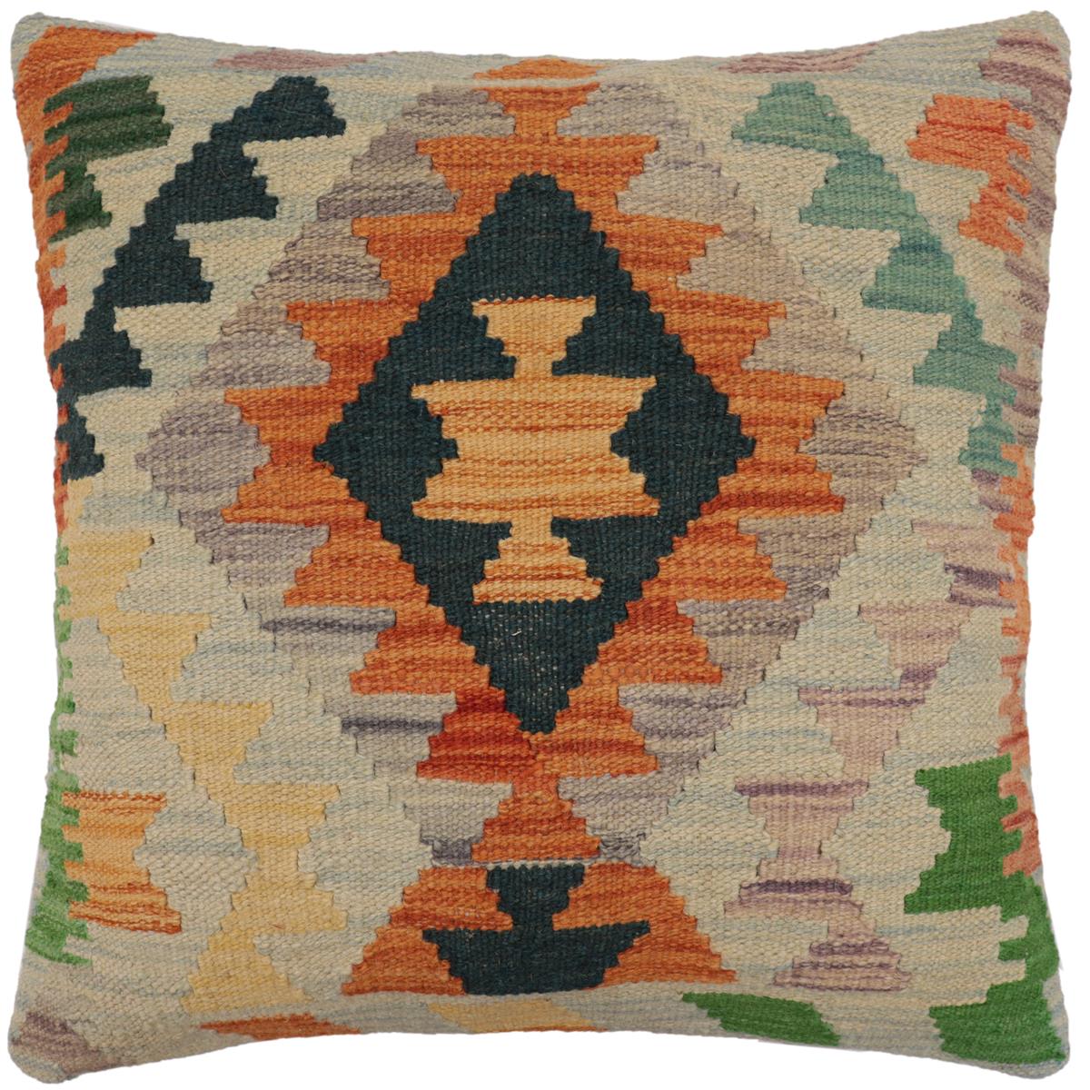 handmade Traditional Pillow Blue Rust Hand-Woven SQUARE 100% WOOL Hand woven turkish pillow PILLOW