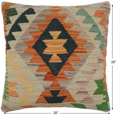 handmade Traditional Pillow Blue Rust Hand-Woven SQUARE 100% WOOL Hand woven turkish pillow PILLOW