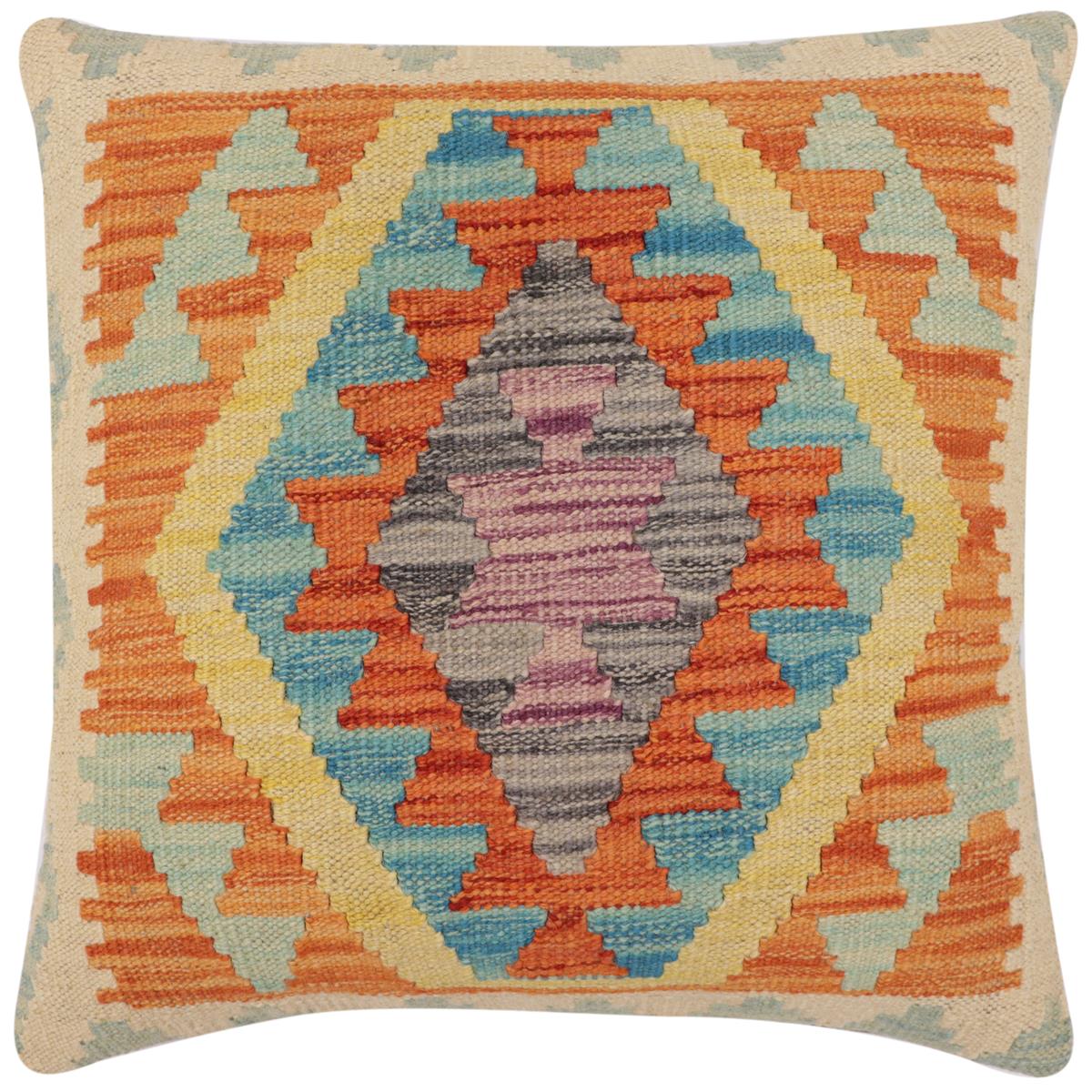 handmade Traditional Pillow Rust Blue Hand-Woven SQUARE 100% WOOL Hand woven turkish pillow PILLOW