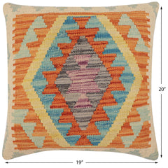 handmade Traditional Pillow Rust Blue Hand-Woven SQUARE 100% WOOL Hand woven turkish pillow PILLOW