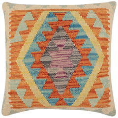 handmade Traditional Pillow Rust Blue Hand-Woven SQUARE 100% WOOL Hand woven turkish pillow PILLOW