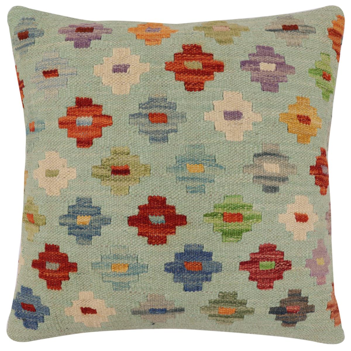 handmade Traditional Pillow Blue Rust Hand-Woven SQUARE 100% WOOL Hand woven turkish pillow PILLOW