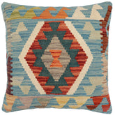 handmade Traditional Pillow Blue Rust Hand-Woven SQUARE 100% WOOL Hand woven turkish pillow PILLOW