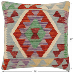 handmade Traditional Pillow Blue Rust Hand-Woven SQUARE 100% WOOL Hand woven turkish pillow PILLOW