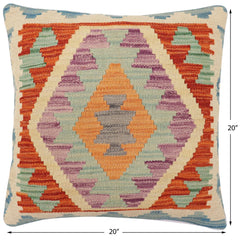 handmade Traditional Pillow Rust Blue Hand-Woven SQUARE 100% WOOL  Hand woven turkish pillow  PILLOW