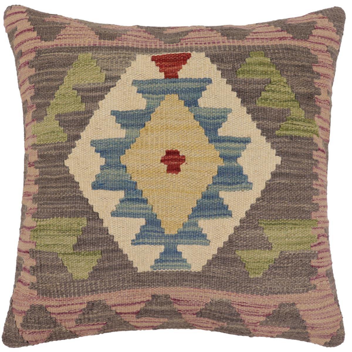 handmade Traditional Pillow Gray Blue Hand-Woven SQUARE 100% WOOL  Hand woven turkish pillow  PILLOW