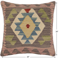 handmade Traditional Pillow Gray Blue Hand-Woven SQUARE 100% WOOL  Hand woven turkish pillow  PILLOW