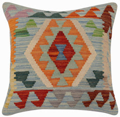 handmade Traditional Pillow Blue Rust Hand-Woven SQUARE 100% WOOL Hand woven turkish pillow PILLOW