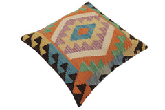 handmade Traditional Pillow Blue Beige Hand-Woven SQUARE 100% WOOL Hand woven turkish pillow PILLOW
