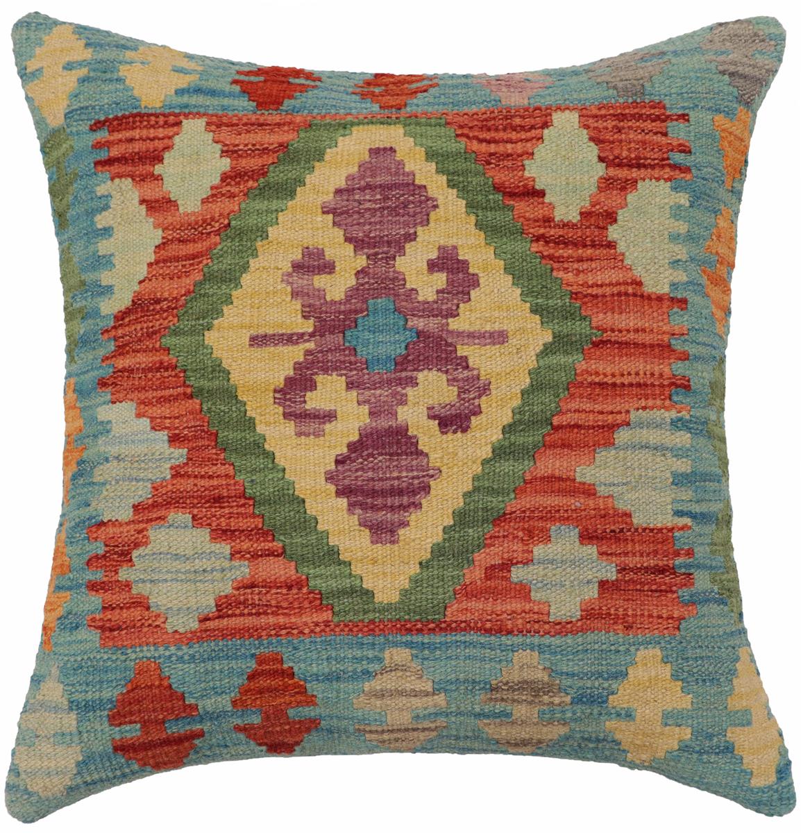 handmade Traditional Pillow Blue Red Hand-Woven SQUARE 100% WOOL Hand woven turkish pillow PILLOW