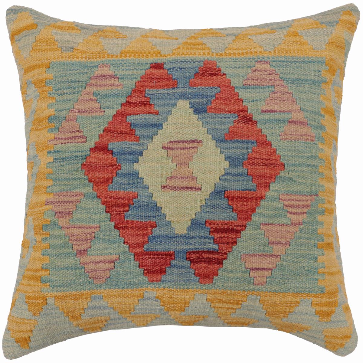 handmade Traditional Pillow Blue Red Hand-Woven SQUARE 100% WOOL Hand woven turkish pillow PILLOW