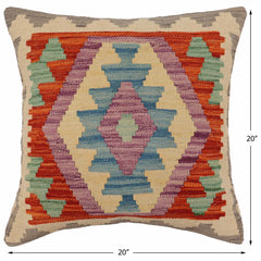 handmade Traditional Pillow Rust Blue Hand-Woven SQUARE 100% WOOL Hand woven turkish pillow PILLOW