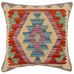 handmade Traditional Pillow Rust Blue Hand-Woven SQUARE 100% WOOL Hand woven turkish pillow PILLOW