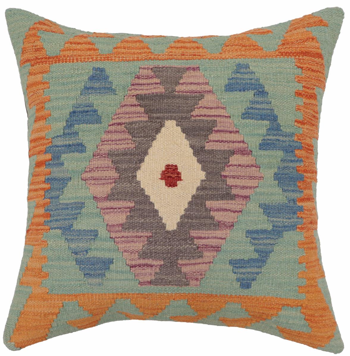 handmade Traditional Pillow Blue Gray Hand-Woven SQUARE 100% WOOL Hand woven turkish pillow PILLOW