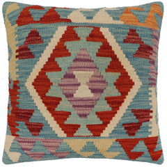 handmade Traditional Pillow Blue Rust Hand-Woven SQUARE 100% WOOL Hand woven turkish pillow PILLOW