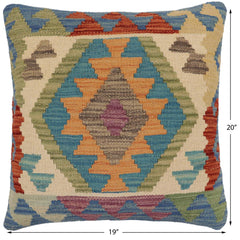 handmade Traditional Pillow Blue Rust Hand-Woven SQUARE 100% WOOL Hand woven turkish pillow PILLOW
