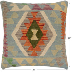 handmade Traditional Pillow Blue Rust Hand-Woven SQUARE 100% WOOL Hand woven turkish pillow PILLOW